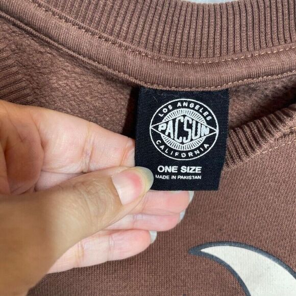 PacSun Teddy Baby Oversized Sweatshirt One Size Brown Moon Graphic Streetwear - Picture 3 of 9